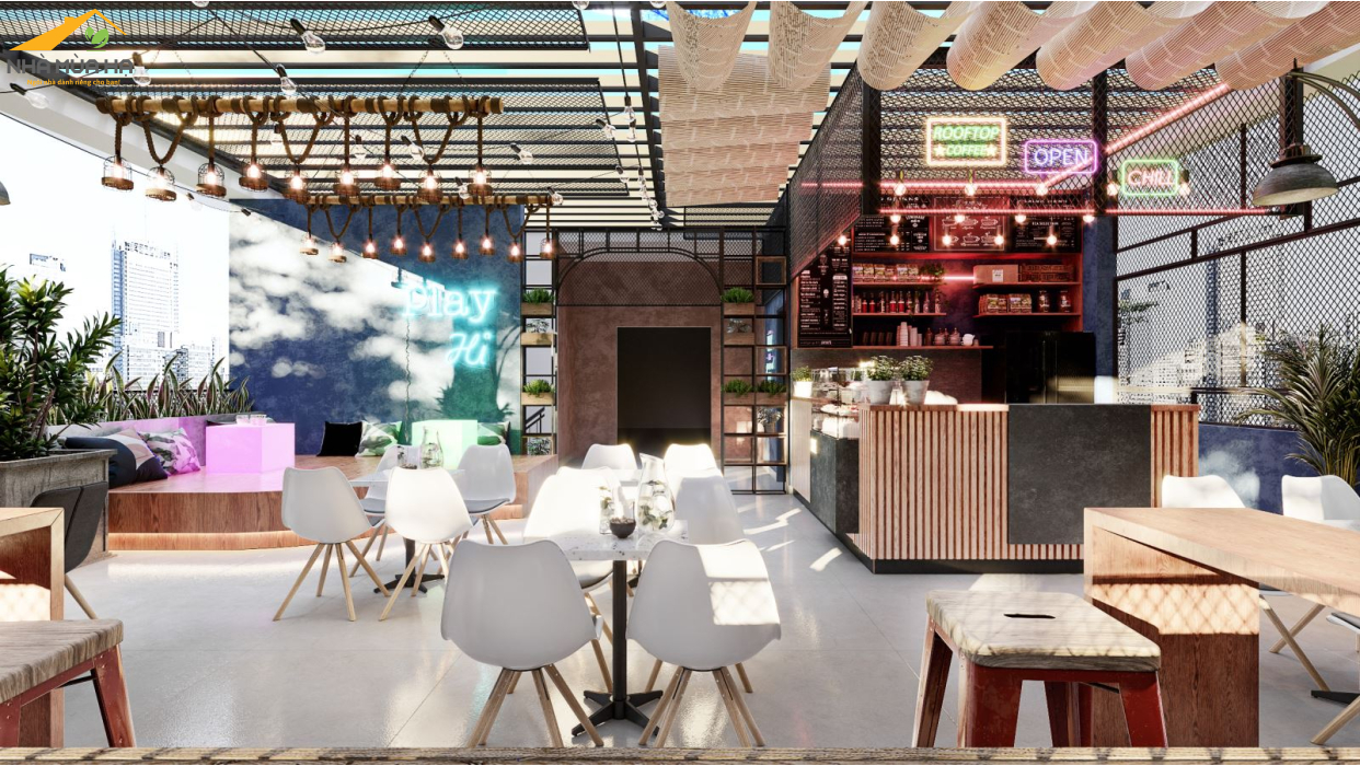 Cà phê sân thượng Rooftop coffee phong cách hiện đại
