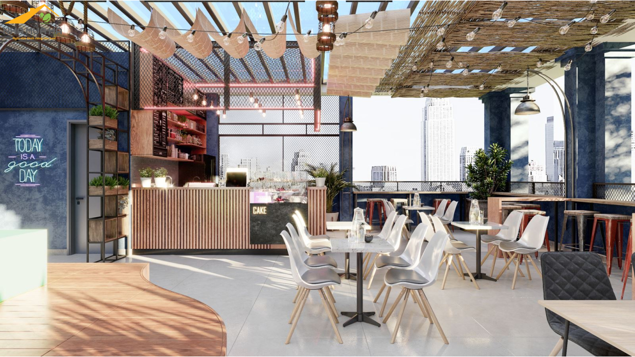 Cà phê sân thượng Rooftop coffee phong cách hiện đại