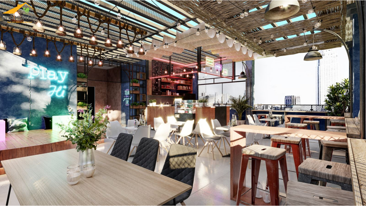 Cà phê sân thượng Rooftop coffee phong cách hiện đại