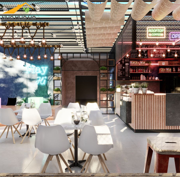 Cà phê sân thượng Rooftop coffee phong cách hiện đại